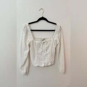 White Eyelet Long Sleeve Top